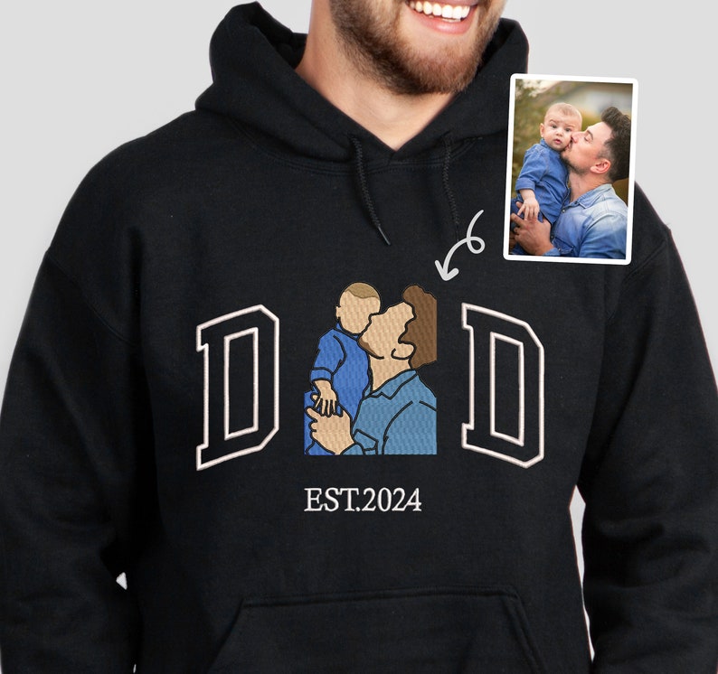 Custom Portrait from Photo Sweatshirt Embroidered Dad Hoodie Present Malls