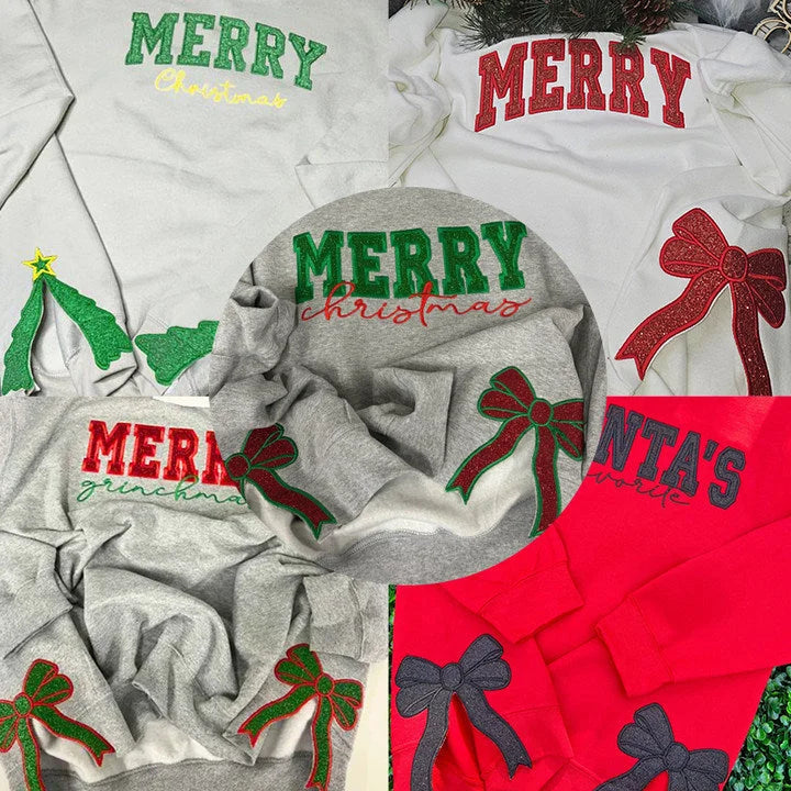 Personalized Green/Red Merry Christmas Bow Side Sweatshirt