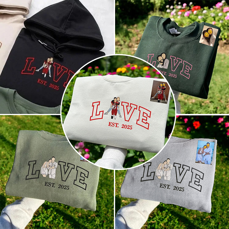 Custom LOVE Embroidered Portrait from Photo Sweatshirt