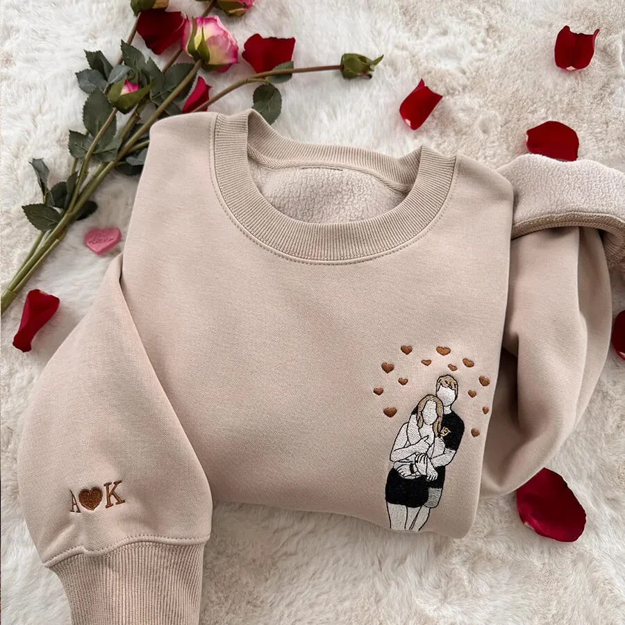 Heart Photo Embroidered Portrait Sweatshirt