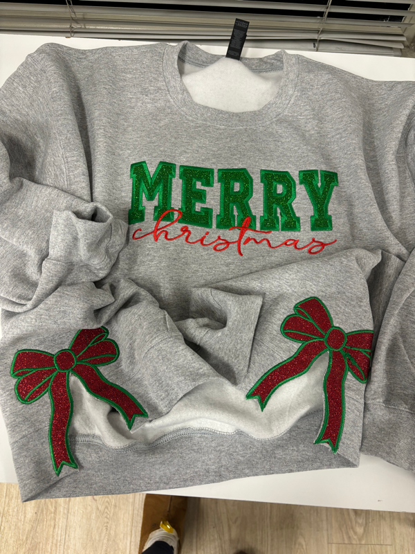 Personalized Green/Red Merry Christmas Bow Side Sweatshirt