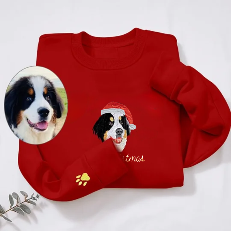 Customized Embroidered Pet Portrait Christmas Sweatshirt