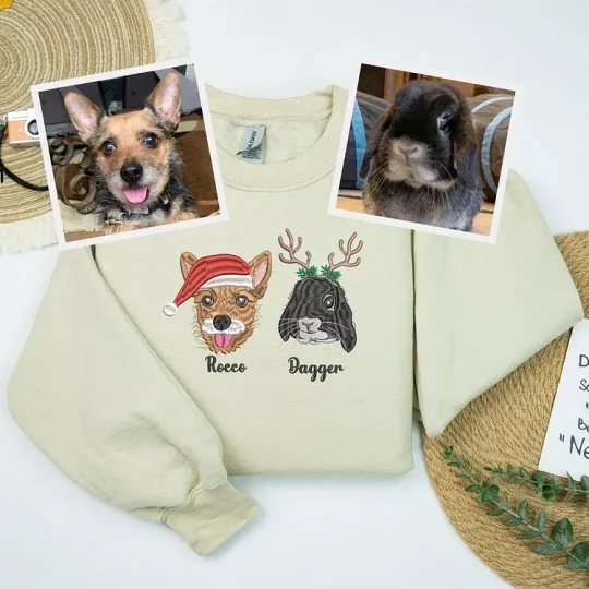 Customized Embroidered Pet Portrait Christmas Sweatshirt