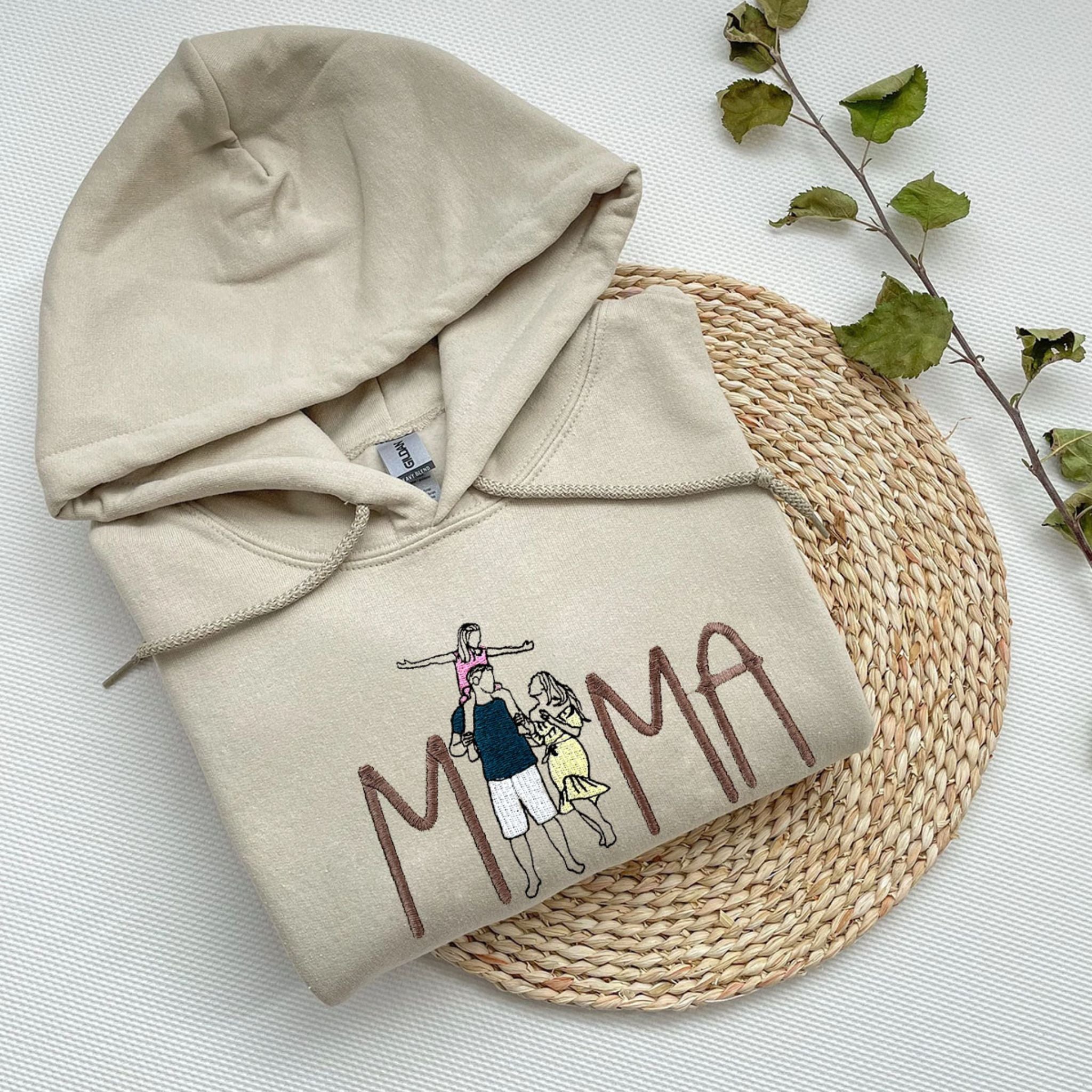 Custom Portrait from Photo Sweatshirt Embroidered Mama Hoodie